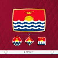 Set of Kiribati flags with gold frame for use at sporting events on a burgundy abstract background. vector