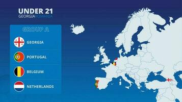 Map of Europe with marked maps of countries participating in group A of the European Under 21 football tournament 2023. vector