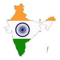 India mapa silueta con bandera aislado en blanco antecedentes vector