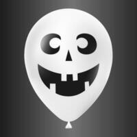 Halloween white balloon illustration with scary and funny face isolated on dark background vector