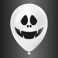 Halloween white balloon illustration with scary and funny face isolated on dark background vector