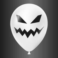 Halloween white balloon illustration with scary and funny face isolated on dark background vector