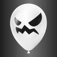 Halloween white balloon illustration with scary and funny face isolated on dark background vector