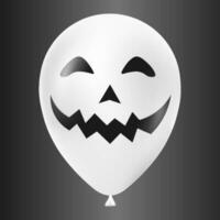 Halloween white balloon illustration with scary and funny face isolated on dark background vector