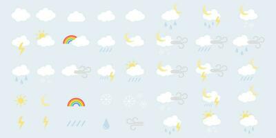 clima web íconos conjunto en línea estilo. clima , nubes, soleado día, luna, copos de nieve, viento, Dom día vector