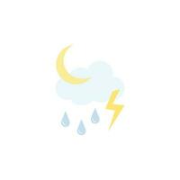 Drizzle and thunder at night weather icon vector