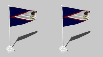 americano samoa bandeira desatado em loop acenando com pólo base ficar de pé e sombra, isolado em alfa canal Preto e branco fosco, avião e colisão textura pano variações, 3d Renderização video