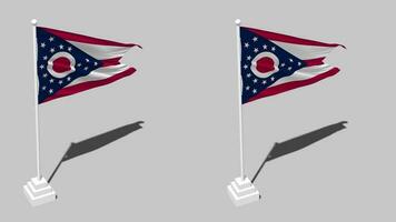 estado de Ohio bandera sin costura serpenteado ondulación con polo base estar y sombra, aislado en alfa canal negro y blanco mate, llanura y bache textura paño variaciones, 3d representación video