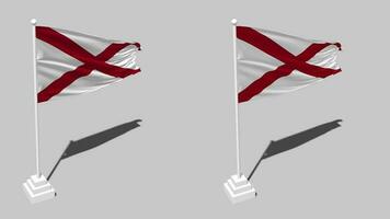 State of Alabama Flag Seamless Looped Waving with Pole Base Stand and Shadow, Isolated on Alpha Channel Black and White Matte, Plain and Bump Texture Cloth Variations, 3D Rendering video