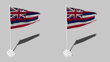 State of Hawaii Flag Seamless Looped Waving with Pole Base Stand and Shadow, Isolated on Alpha Channel Black and White Matte, Plain and Bump Texture Cloth Variations, 3D Rendering video