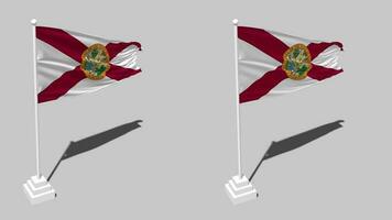 estado de Florida bandera sin costura serpenteado ondulación con polo base estar y sombra, aislado en alfa canal negro y blanco mate, llanura y bache textura paño variaciones, 3d representación video