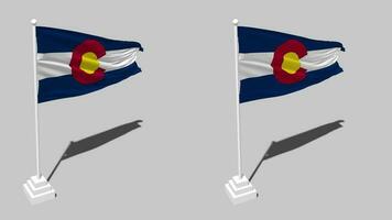 staat van Colorado vlag naadloos lusvormige golvend met pool baseren staan en schaduw, geïsoleerd Aan alpha kanaal zwart en wit mat, duidelijk en buil structuur kleding variaties, 3d renderen video