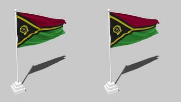 Vanuatu Flag Seamless Looped Waving with Pole Base Stand and Shadow, Isolated on Alpha Channel Black and White Matte, Plain and Bump Texture Cloth Variations, 3D Rendering video