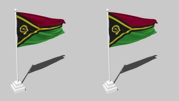 vanuatu bandeira desatado em loop acenando com pólo base ficar de pé e sombra, isolado em alfa canal Preto e branco fosco, avião e colisão textura pano variações, 3d Renderização video