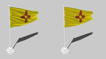 estado de nuevo mexico bandera sin costura serpenteado ondulación con polo base estar y sombra, aislado en alfa canal negro y blanco mate, llanura y bache textura paño variaciones, 3d representación video