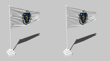 Zustand von Massachusetts Flagge nahtlos geloopt winken mit Pole Base Stand und Schatten, isoliert auf Alpha Kanal schwarz und Weiß matt, einfach und stoßen Textur Stoff Variationen, 3d Rendern video