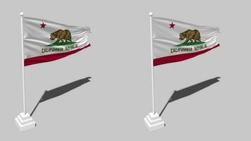 State of California Flag Seamless Looped Waving with Pole Base Stand and Shadow, Isolated on Alpha Channel Black and White Matte, Plain and Bump Texture Cloth Variations, 3D Rendering video