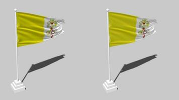 Vatican City Flag Seamless Looped Waving with Pole Base Stand and Shadow, Isolated on Alpha Channel Black and White Matte, Plain and Bump Texture Cloth Variations, 3D Rendering video