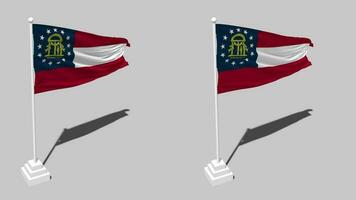 State of Georgia Flag Seamless Looped Waving with Pole Base Stand and Shadow, Isolated on Alpha Channel Black and White Matte, Plain and Bump Texture Cloth Variations, 3D Rendering video