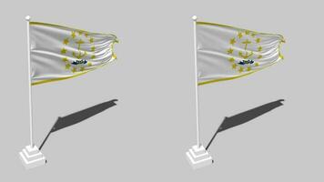 estado de Rhode isla bandera sin costura serpenteado ondulación con polo base estar y sombra, aislado en alfa canal negro y blanco mate, llanura y bache textura paño variaciones, 3d representación video