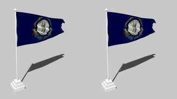 estado de Kentucky bandera sin costura serpenteado ondulación con polo base estar y sombra, aislado en alfa canal negro y blanco mate, llanura y bache textura paño variaciones, 3d representación video