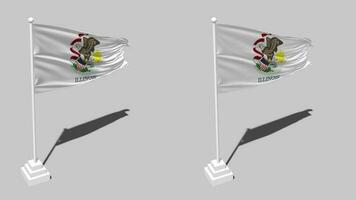 State of Illinois Flag Seamless Looped Waving with Pole Base Stand and Shadow, Isolated on Alpha Channel Black and White Matte, Plain and Bump Texture Cloth Variations, 3D Rendering video