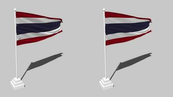 Tailândia bandeira desatado em loop acenando com pólo base ficar de pé e sombra, isolado em alfa canal Preto e branco fosco, avião e colisão textura pano variações, 3d Renderização video