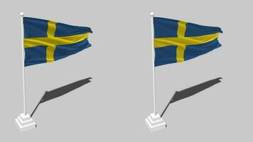 Sverige flagga sömlös looped vinka med Pol bas stå och skugga, isolerat på alfa kanal svart och vit matt, enkel och stöta textur trasa variationer, 3d tolkning video