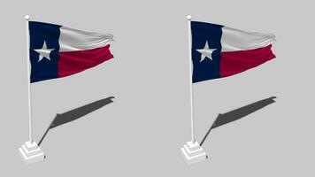 staat van Texas vlag naadloos lusvormige golvend met pool baseren staan en schaduw, geïsoleerd Aan alpha kanaal zwart en wit mat, duidelijk en buil structuur kleding variaties, 3d renderen video