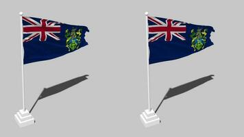 Pitcairn Islands Flag Seamless Looped Waving with Pole Base Stand and Shadow, Isolated on Alpha Channel Black and White Matte, Plain and Bump Texture Cloth Variations, 3D Rendering video