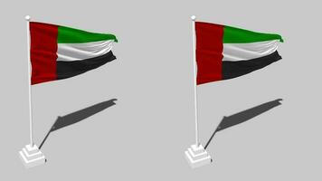 uni arabe émirats drapeau sans couture en boucle agitant avec pôle base supporter et ombre, isolé sur alpha canal noir et blanc mat, plaine et bosse texture tissu variantes, 3d le rendu video