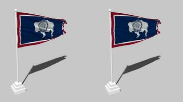 Zustand von Wyoming Flagge nahtlos geloopt winken mit Pole Base Stand und Schatten, isoliert auf Alpha Kanal schwarz und Weiß matt, einfach und stoßen Textur Stoff Variationen, 3d Rendern video