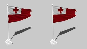 tonga bandera sin costura serpenteado ondulación con polo base estar y sombra, aislado en alfa canal negro y blanco mate, llanura y bache textura paño variaciones, 3d representación video