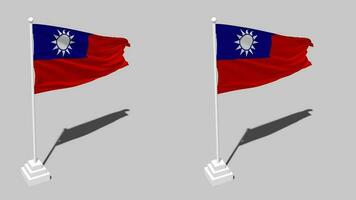 Taiwán bandera sin costura serpenteado ondulación con polo base estar y sombra, aislado en alfa canal negro y blanco mate, llanura y bache textura paño variaciones, 3d representación video
