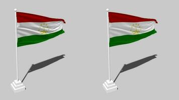 Tayikistán bandera sin costura serpenteado ondulación con polo base estar y sombra, aislado en alfa canal negro y blanco mate, llanura y bache textura paño variaciones, 3d representación video