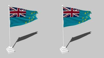 Tuvalu vlag naadloos lusvormige golvend met pool baseren staan en schaduw, geïsoleerd Aan alpha kanaal zwart en wit mat, duidelijk en buil structuur kleding variaties, 3d renderen video