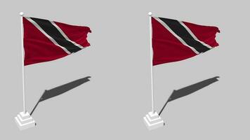 Trinidad en Tobago vlag naadloos lusvormige golvend met pool baseren staan en schaduw, geïsoleerd Aan alpha kanaal zwart en wit mat, duidelijk en buil structuur kleding variaties, 3d renderen video