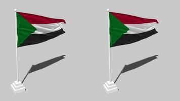 Sudan Flagge nahtlos geloopt winken mit Pole Base Stand und Schatten, isoliert auf Alpha Kanal schwarz und Weiß matt, einfach und stoßen Textur Stoff Variationen, 3d Rendern video