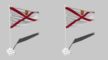 Bailiwick of Jersey Flag Seamless Looped Waving with Pole Base Stand and Shadow, Isolated on Alpha Channel Black and White Matte, Plain and Bump Texture Cloth Variations, 3D Rendering video