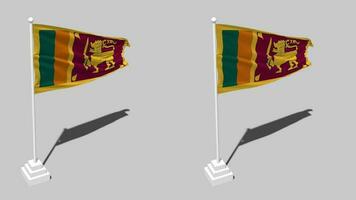 sri lanka bandeira desatado em loop acenando com pólo base ficar de pé e sombra, isolado em alfa canal Preto e branco fosco, avião e colisão textura pano variações, 3d Renderização video