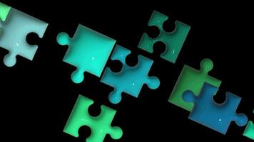 digitale animazione di un' puzzle formatura un' piazza contro il nero sfondo. bellissimo colorato puzzle pezzi. video