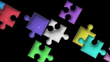 Digital animation of a puzzle forming a square against the black background. Beautiful Colorful Puzzle Pieces. video