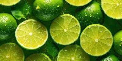 Fresh Slice Lime With Glistening Drop of Water Background. photo