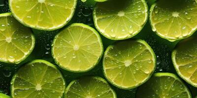 Fresh Slice Lime With Glistening Drop of Water Background. photo