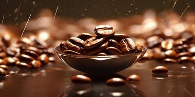 Coffee beans with water drop background. photo
