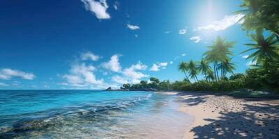 Tropical sea and sandy beach with blue background. photo