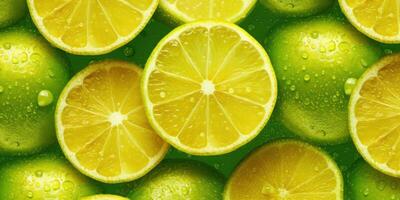 Fresh Slice Lime With Glistening Drop of Water Background. photo