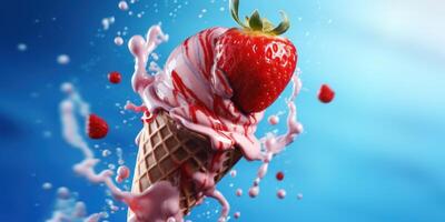 Freshy Ice Cream on Blue Background. photo