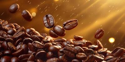 Coffee beans with water drop background. photo