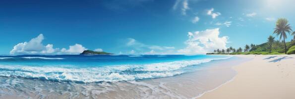 Tropical sea and sandy beach with blue background. photo